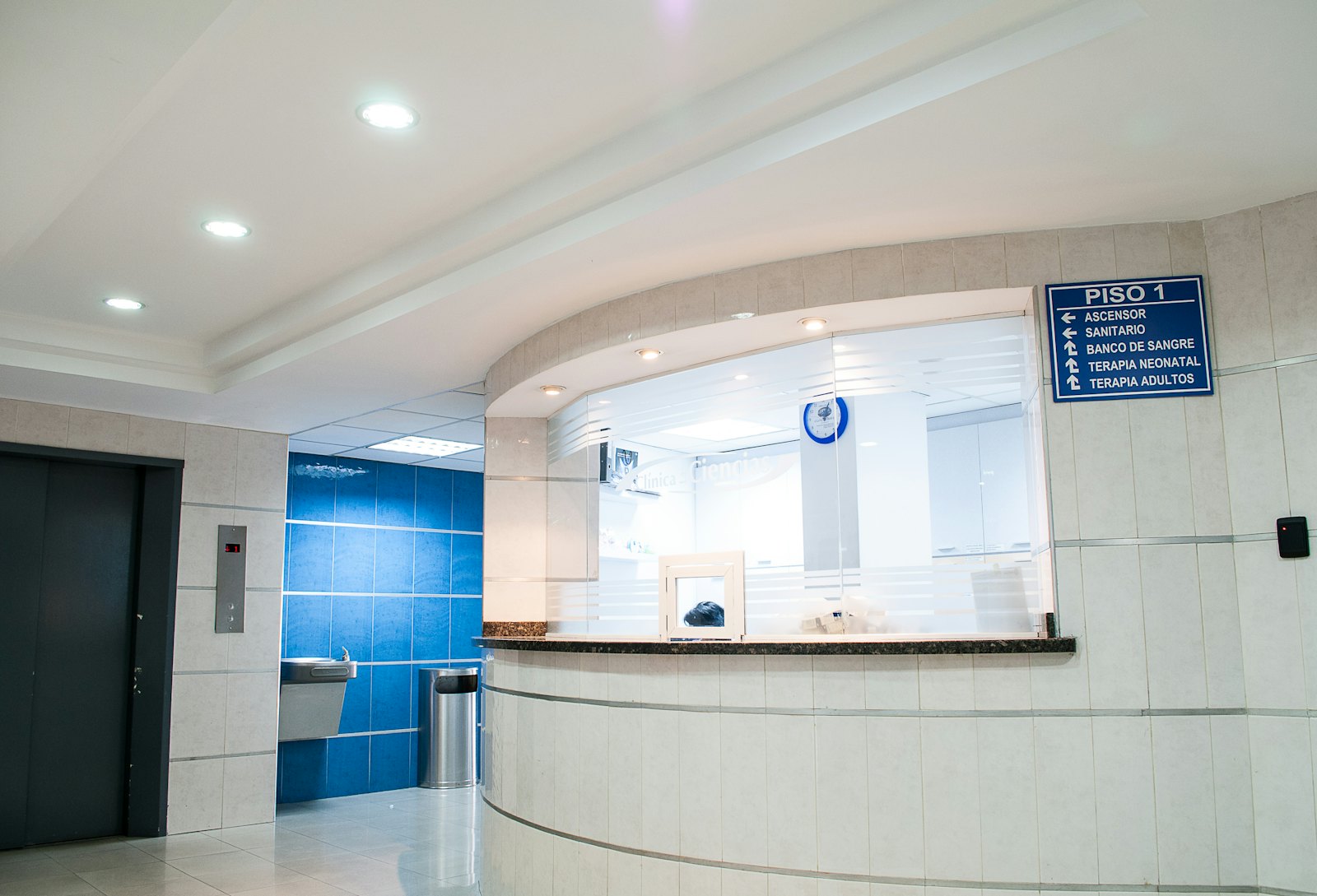The reception desk of a hospital.